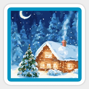 Snowing Cottage Sticker